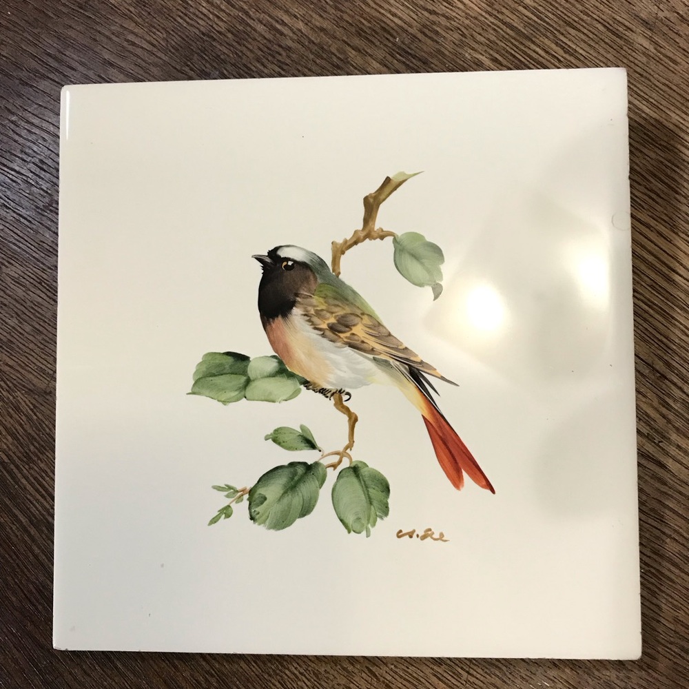 Vintage White Capped Bunting Bird Wall Tile MCM